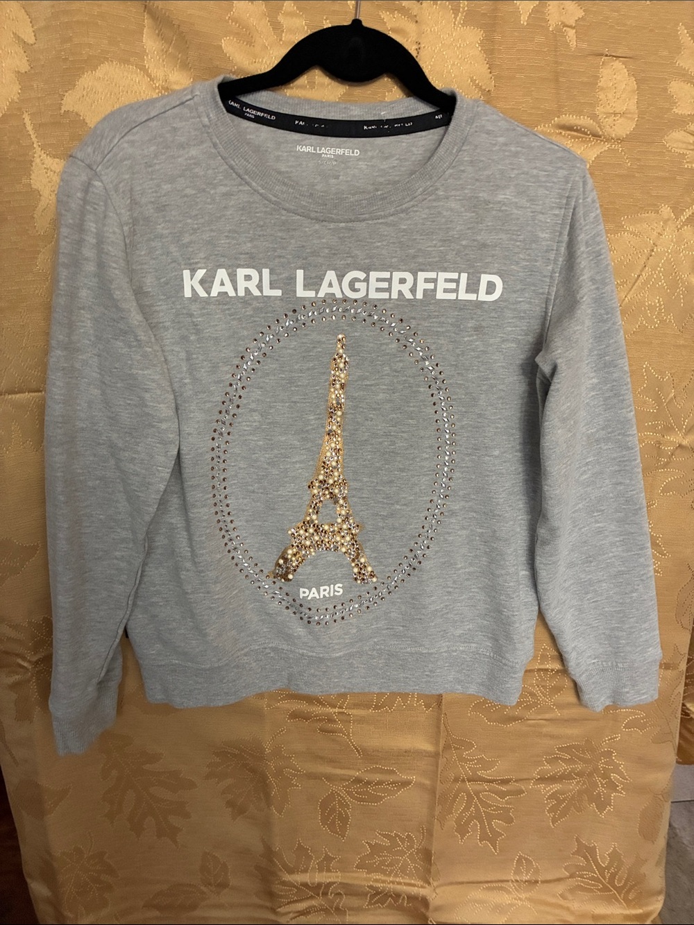 Karl Lagerfeld Women’s Gray Sweatshirt with Gold Sequin Eiffel Tower